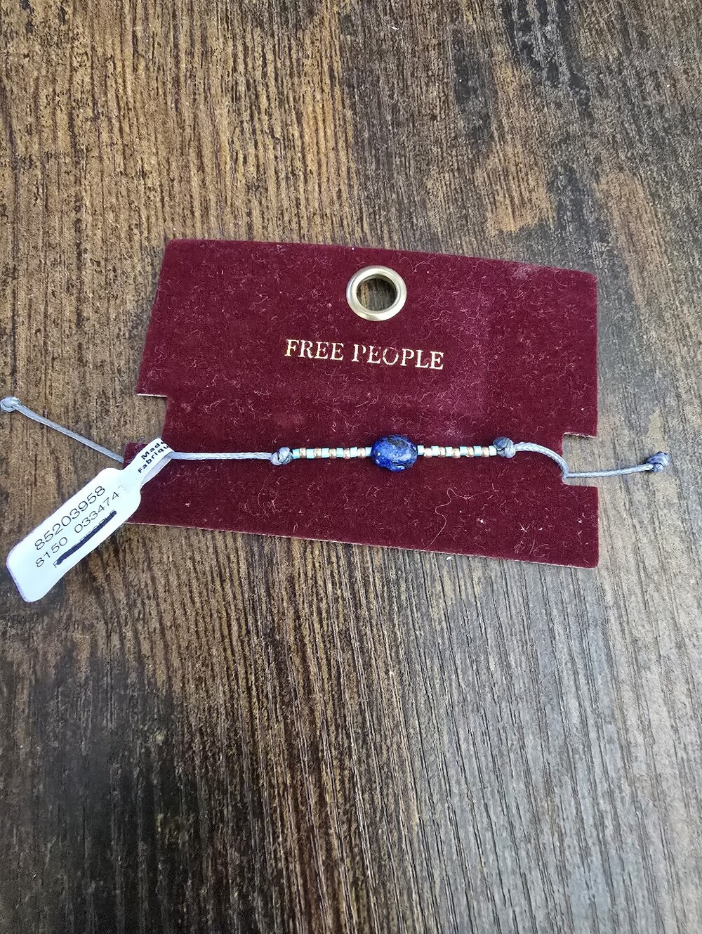 NWT! Free People, Blue Bead Adjustable Cord Bracelet, Grey,Lapis,Gold